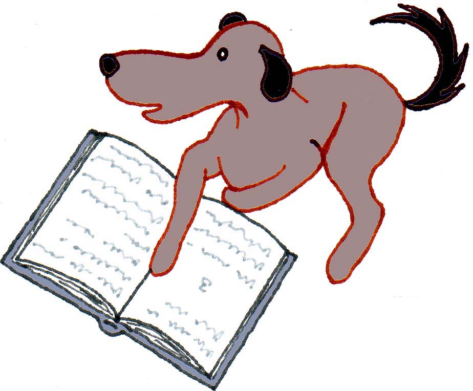 Koira lukee kirjaa