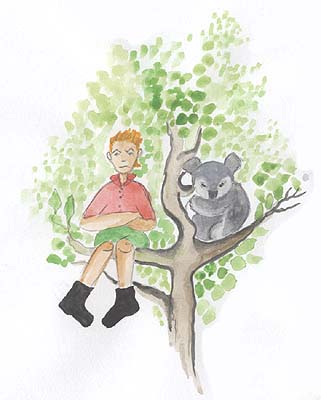 Urho-Tarmo puussa koalan kanssa